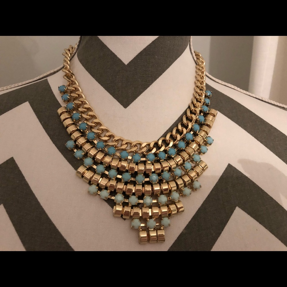Blue and gold statement necklace